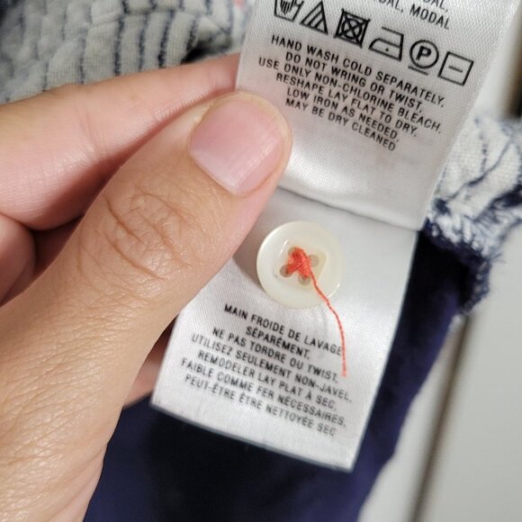 9-H15 StCL Anthropology Navy Blue Striped Shirt Roll Tab Sleeves Pockets XS - Picture 5 of 13